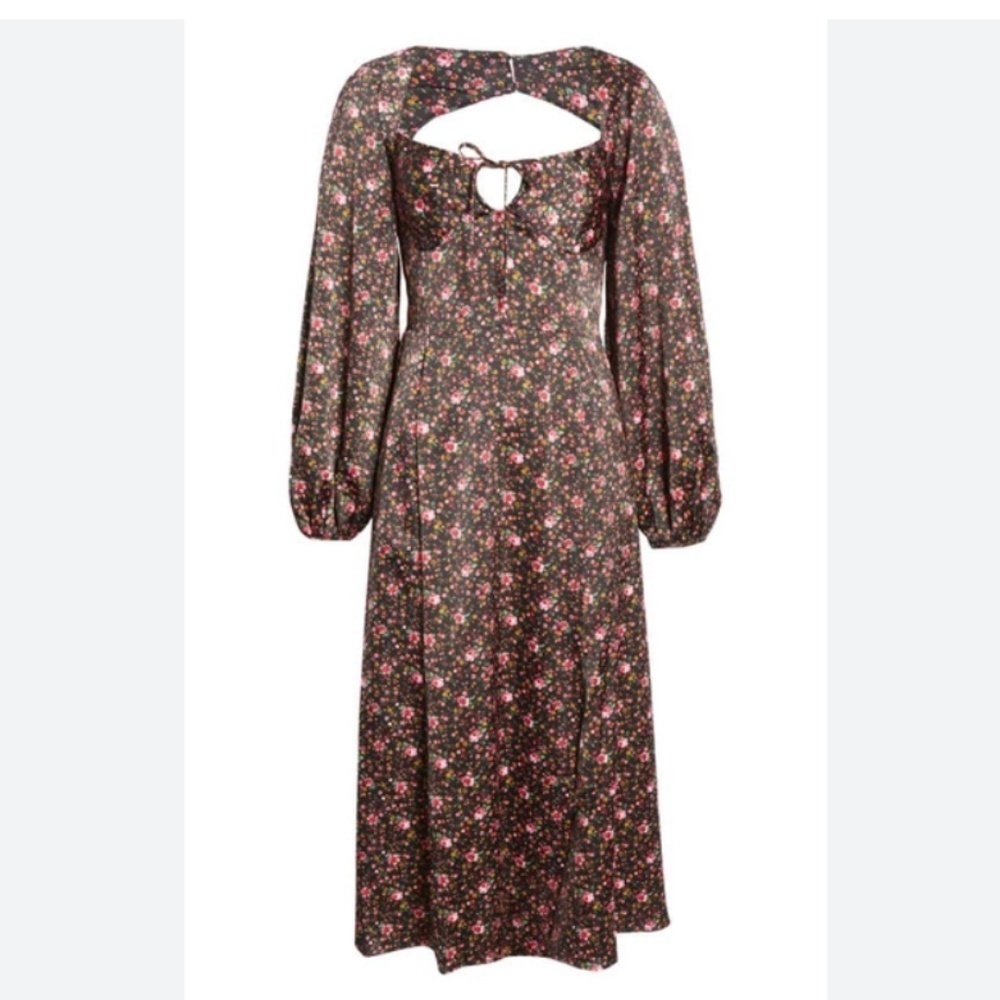 WAYF‎ Midi Dress Sable Ditsy Floral Size Medium Long Sleeve Black Pink Feminine